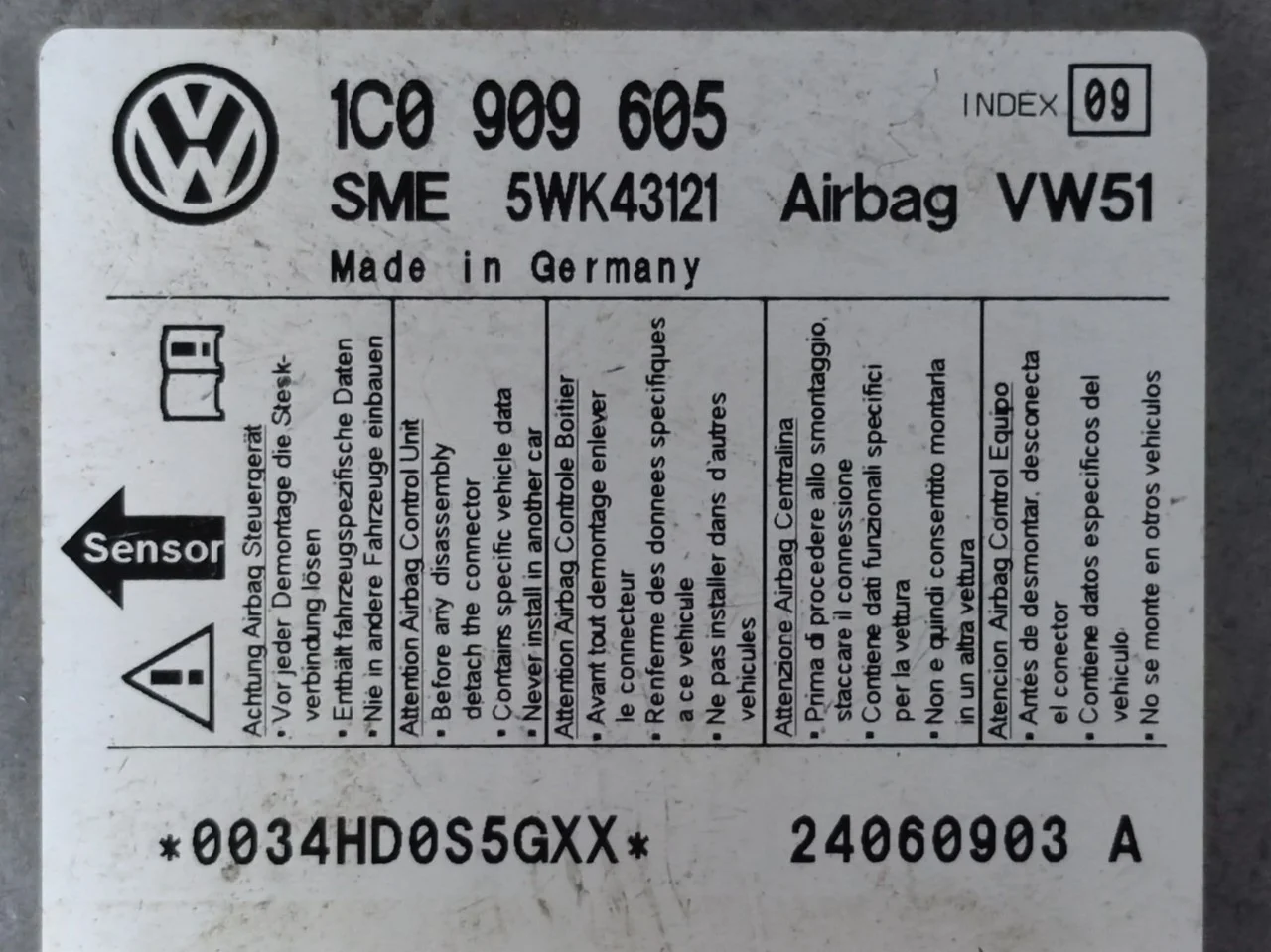 Блок управления подушками безопасности Volkswagen Sharan I 1C0909605