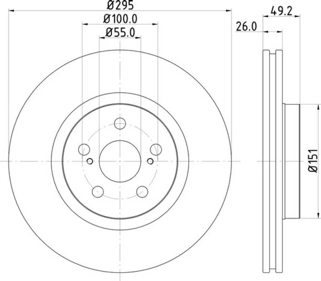 ДИСК ТОРМОЗНОЙ TOYOTA AVENSIS AZT250 AZT250W AZT251 AZT251W AZT255 AZT255W CDT250 ПЕРЕДНИЙ ЛЕВЫЙ ПРАВЫЙ ТОЛЩИНА 26 ММ 5X100 295 ММ ВЕНТИЛИРУЕМЫЙ 4351205050 D55