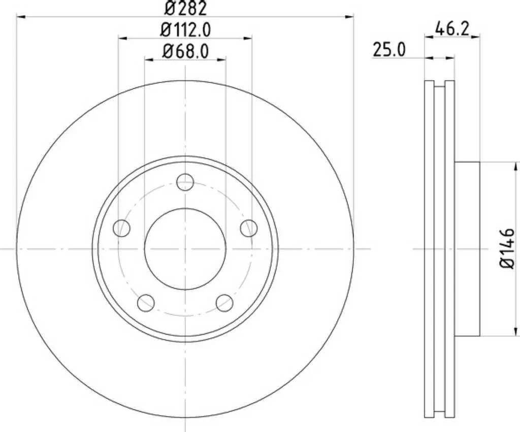 ДИСК ТОРМОЗНОЙ VOLKSWAGEN PASSAT 3B2 3B3 3B5 3B6 B5 ПЕРЕДНИЙ ПРАВЫЙ ЛЕВЫЙ ТОЛЩИНА 25 ММ 5X112 282 ММ ВЕНТИЛИРУЕМЫЙ 8E0615301A D68