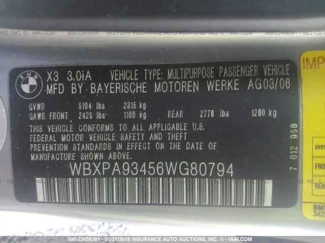 Продажа BMW X3 3.0 (231Hp) (M54B30) 4WD AT по запчастям